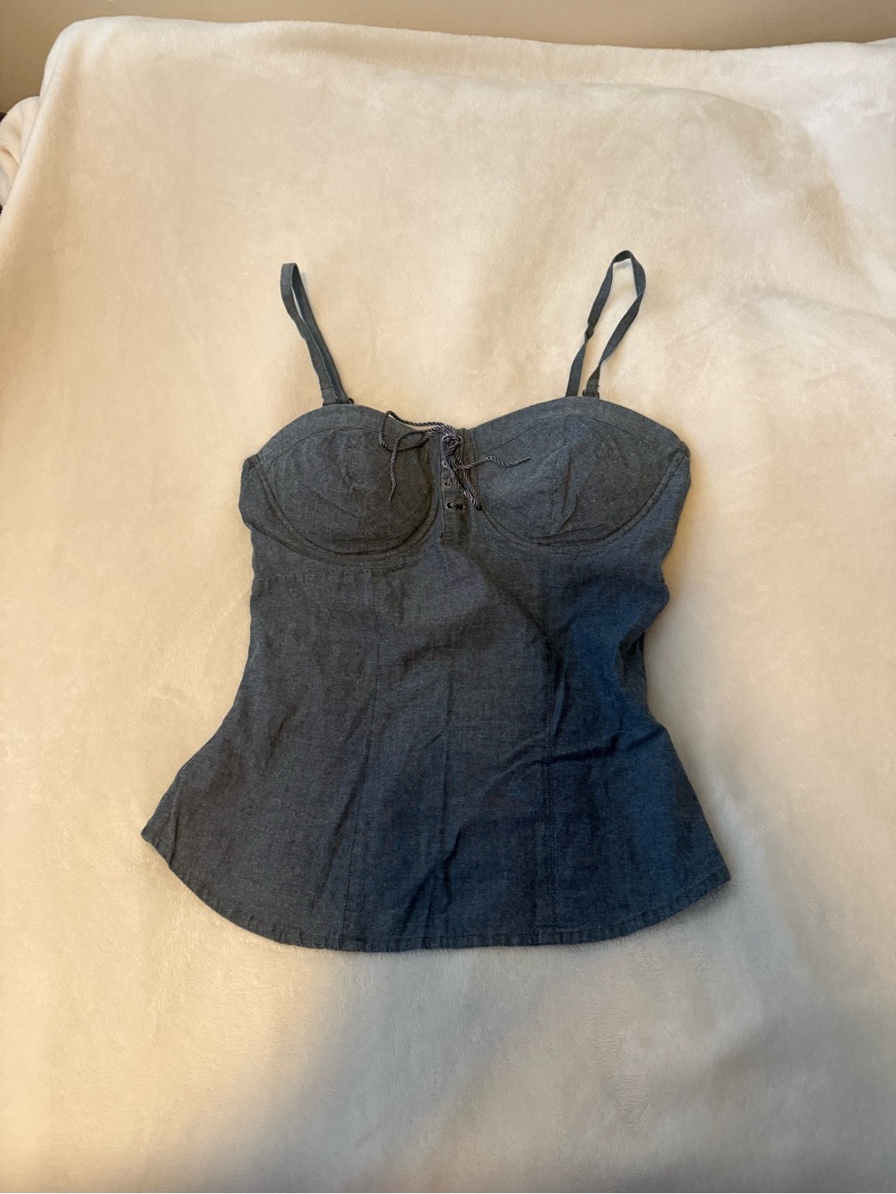 Energie Blue Denim Bustier Cami with Lace-Up Front